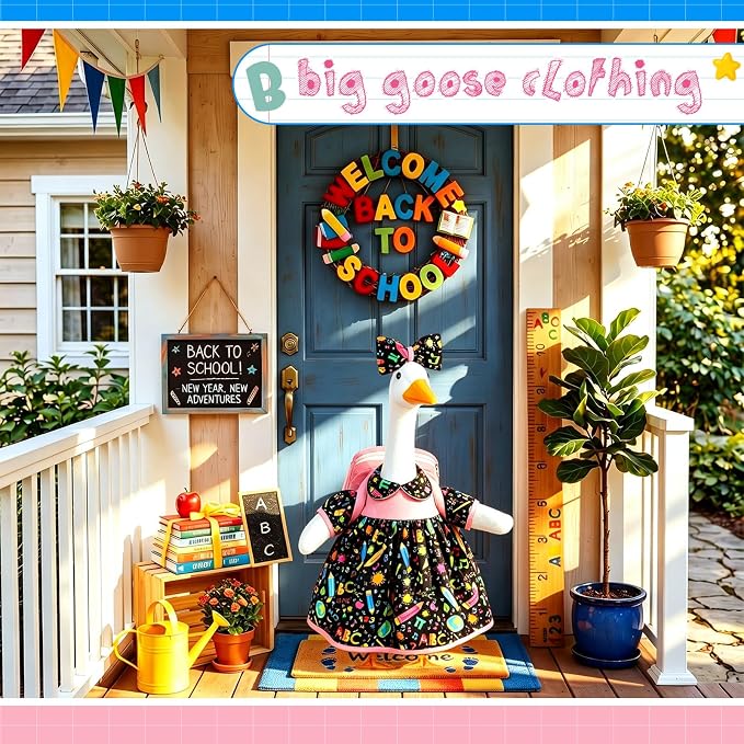 Mindsoft Back to School Goose Outfit Porch Goose Clothes Costume Statues Decor for Lawn Garden Patio Classroom Outdoor Statues Art Decor(Backpack Style - Black)