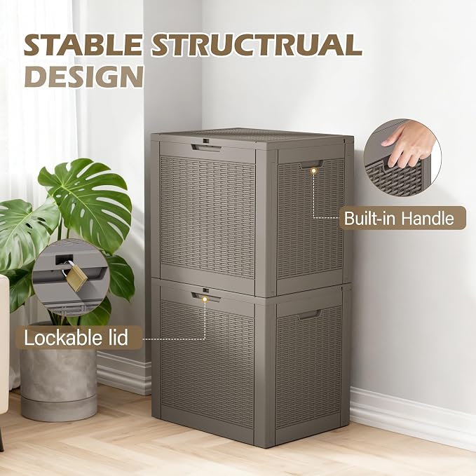 Outdoor Storage Box, 35 Gallon Deck Box with Lockable Lid, Waterproof Resin Storage Bin for Patio Furniture, Garden Tools, Cushions, Grey