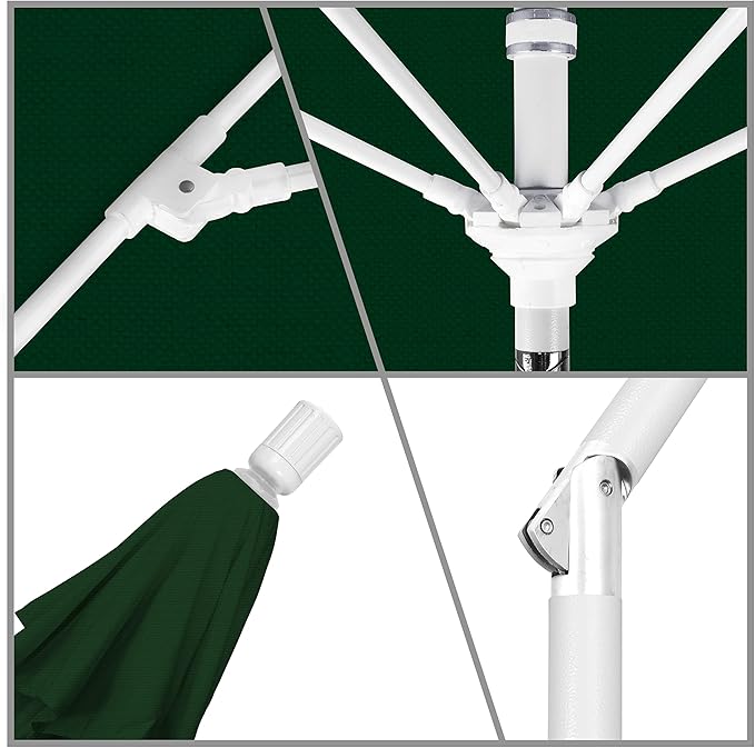 California Umbrella 11Ft Fiberglass Rib Patio Umbrella, Hand-Crank, Tilt-Collar, White Frame, Solution Dyed Hunter Green Fabric