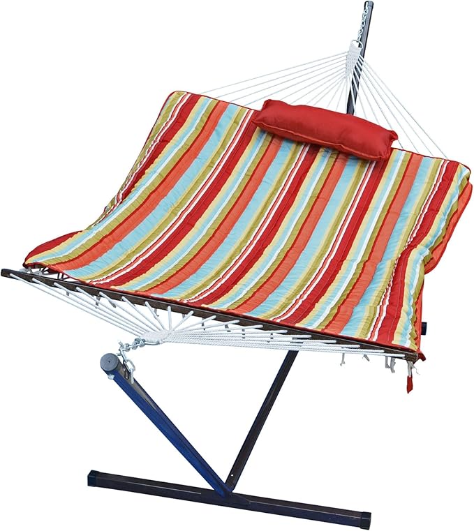 144" Striped Cotton Soft Comfort Hammock with Frame