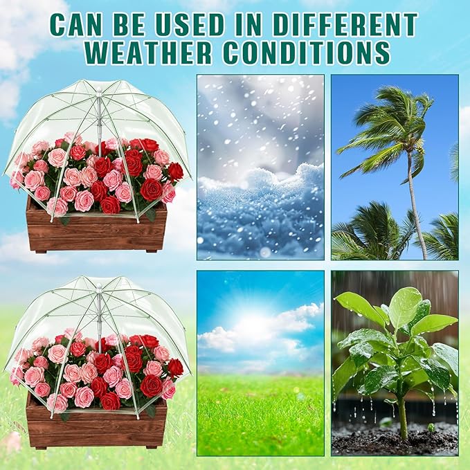 Abbylike 4 Pcs Plant Umbrella Transparent Garden Plant Umbrellas Adjustable Height Waterproof Portable Greenhouse Umbrella for Small Plants Potted Plants Garden Flower Beds (25 Inch,Green)