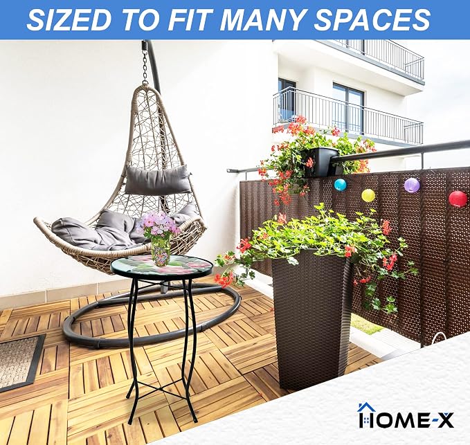 Home-X Hummingbird Glass Side Table with Iron Stand, Hand-Painted Accent Table and Patio Decor, Metal and Glass Table for Garden or Front Porch, 17 ¾ " L x 11 ¾ " D