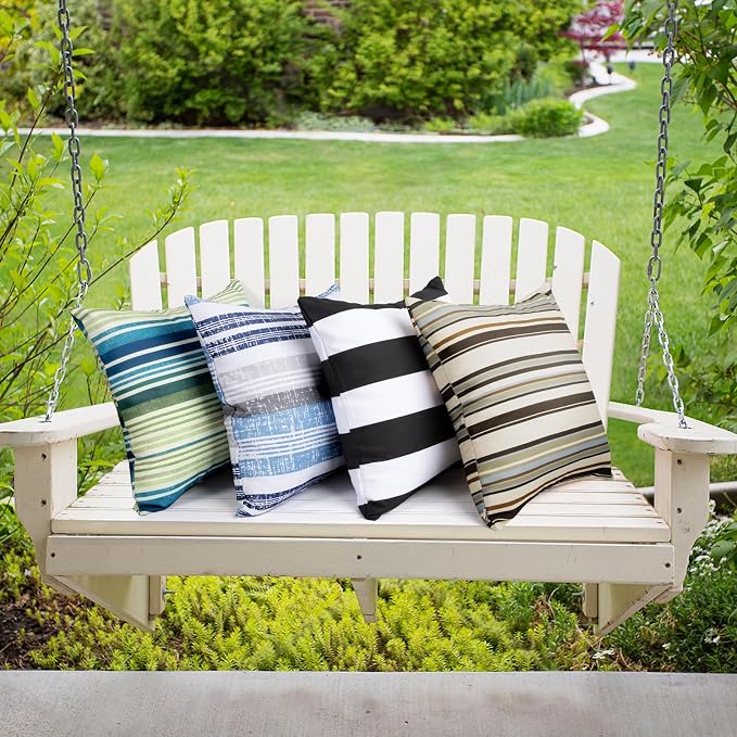 Pack of 2 Outdoor Pillows, 18x18 Outdoor Throw Pillows Waterproof | Decorative Patio Pillows, Outdoor Square Pillows, Fluffy and Supportive, Couch and Garden Use, Stripe Onyx