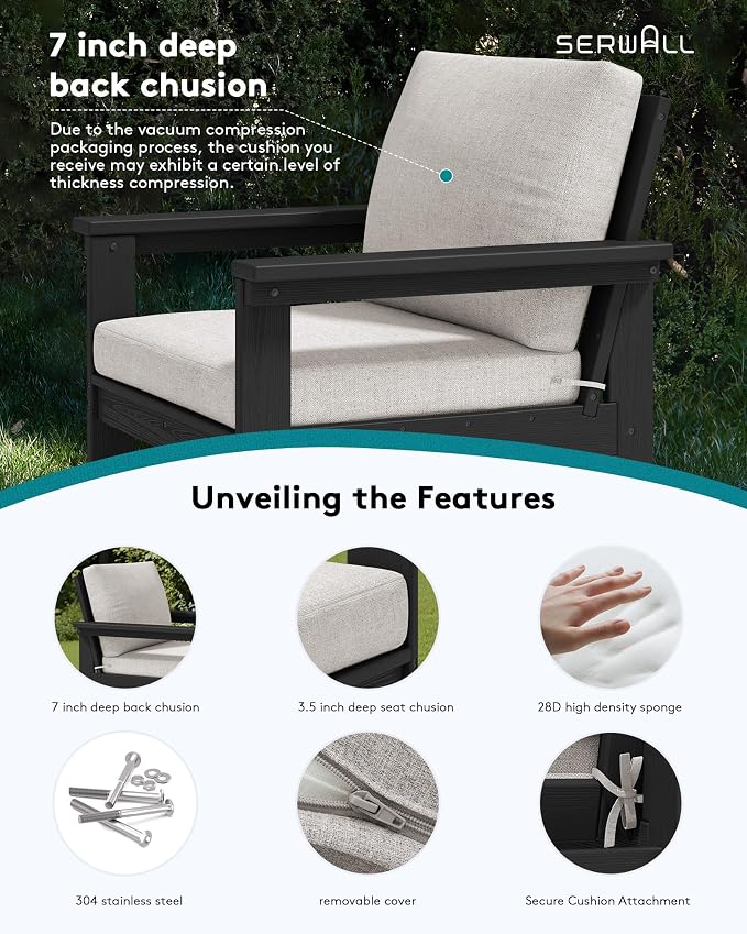 SERWALL HDPE Outdoor Couch with Coffee Table & Side Table & 15FT Umbrella