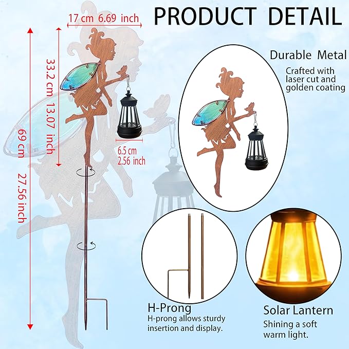 Solar Floral Fairy Garden Statue with Light, Outdoor Garden Sculpture Decorations for Patio Yard Lawn, Festival Gift