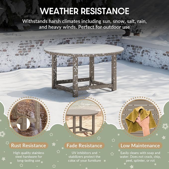 WestinTrends Malibu Kids Outdoor Patio Furniture HDPE 38" Wide Round Dining Table, Weathered Wood