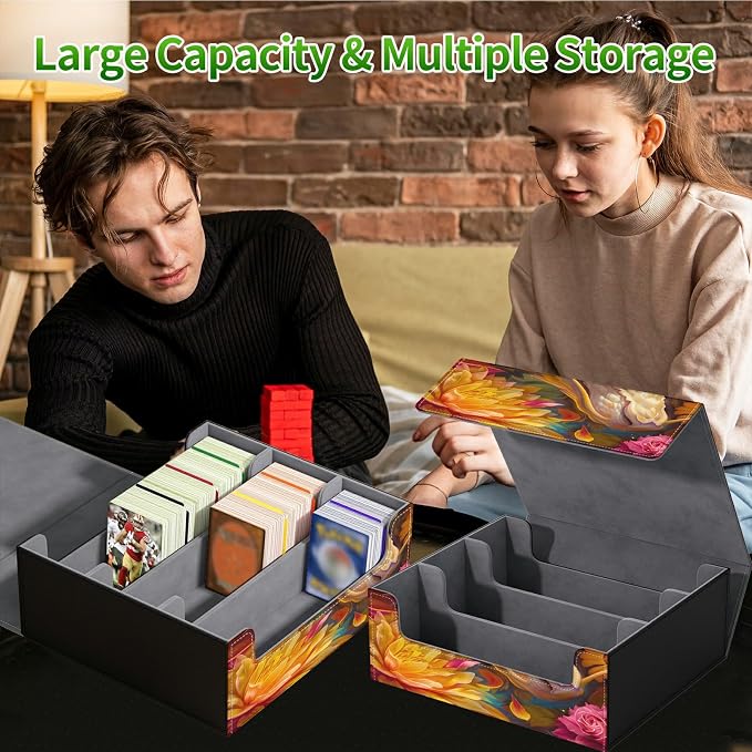Card Deck Box for MTG, Cards Storage Box Fits 120+ Sleeved, Leather Big Size Strong Magnetic Closing Case for Board Games Magic TCG CCG Baseball Collection Women Man, Lotus White Dragon