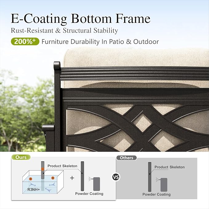 Sophia & William Patio Conversation Set for 7, 3-Seater Sofa, 2 Fixed Chairs, 2 Rocking Chairs and a 45" Fire Pit Table, Metal Outdoor Furniture with 5.75" Extra Thick Cushions, Beige