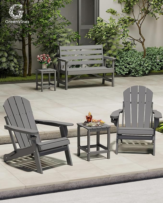 GREENVINES Adirondack-Outdoor-Side-Table | HDPE Plastic | Single-Tier | 14 x 13 in | Weatherproof | Gray | End Tables | for Patio Porch Backyard Indoor