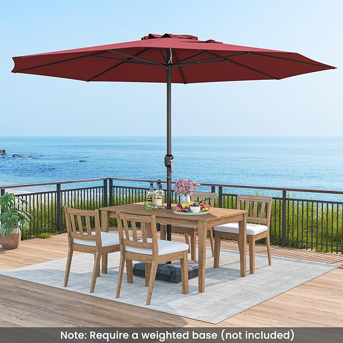 Tangkula 12 FT Patio Umbrella, Outdoor Market Umbrella with Crank Handle, 8 Sturdy Ribs, Double-Tiered Table Umbrella, Sun-Protective Waterproof Canopy Round Parasol for Garden Backyard Pool (Wine)
