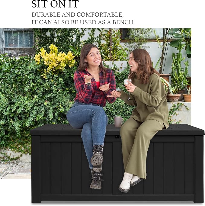 Heavy Duty Storage Box,180 Gallon Black Outdoor Storage Box is Made of Resin for Outdoor, Patio or Indoor Use.