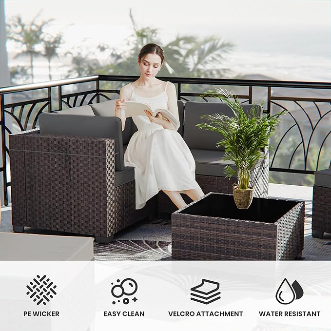 12 Pieces Outdoor Patio Furniture Set,Outdoor Sectional Furniture All Weather PE Rattan Wicker Patio Conversation Set with Coffee Table,Swivel Rocking Chairs Set,Grey