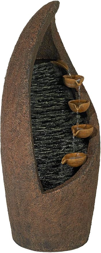 Nathan Cascade 34 1/2" High Large Rustic Indoor Outdoor Decor Faux Stone Floor Fountain with Light LED Standing Waterfall Tiered Water Feature for Outside Garden Patio Yard Backyard - John Timberland