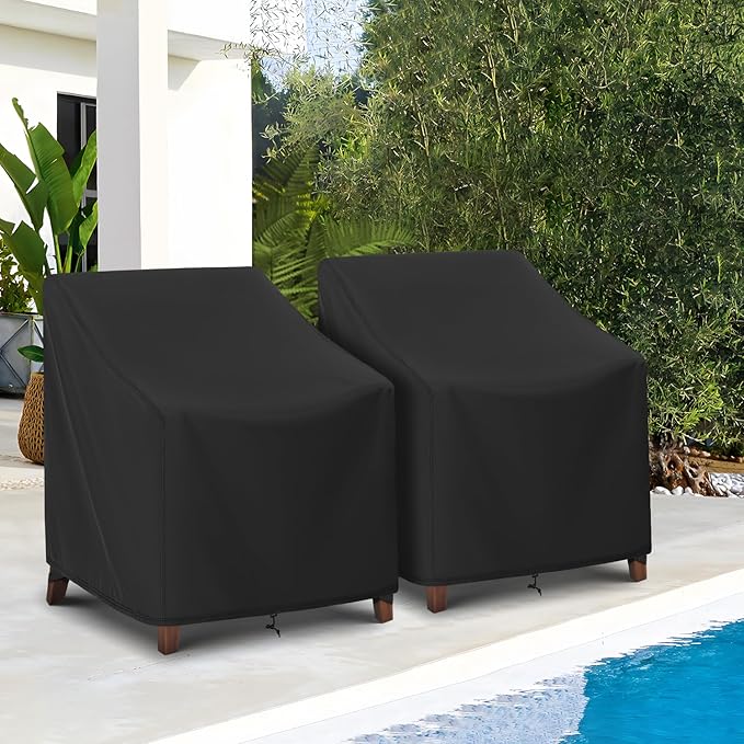 SunPatio Outdoor Chair Covers Waterproof, 2 Pack Patio Chair Covers with Windproof Straps, Outdoor Patio Furniture Covers All Weather Protection, 38" W x 31" D x 32" H, Black