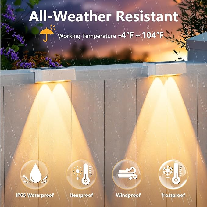 VOLISUN Solar Deck Lights 12 Pack, Warm White, Cool White and RGB Color Glow LED Large Size Lamp, IP65 Waterproof Solar Fence Lights Outdoor for Step, Patio, Fence, Railing, Wall, Stairs