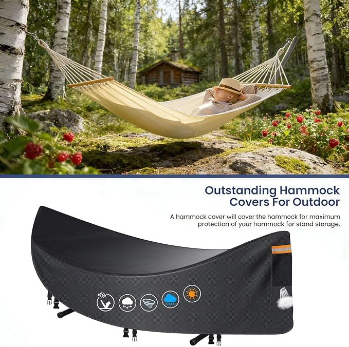 Hammocks Cover Waterproof - Breathable, Large Hammocks Cover with Buckle, Patio Hanging Chaise and Stand Cover, Universal Outdoor Hammock Cover for Garden, Patio & Beach Hammock Stand (Black#C)
