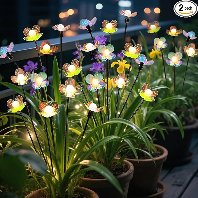 MRHEPHAESTUS Solar Garden Lights, 2 Pack 12 LED Solar Swaying Flower Light, Waterproof Firefly Lights Outdoor Fairy Light for Garden Patio Yard Pathway Flower Bed Decoration