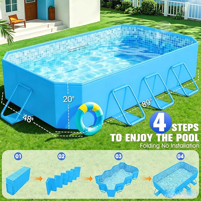 StarOcean 2026 Foldable Pool, Large Non-Inflatable Swimming Pool for Kids,Adult Collapsible Pools Hard Plastic Shell, Oversized Thickened,Portable Folding Kids Pools for Backyard 89"x48"x20"-Dark Blue