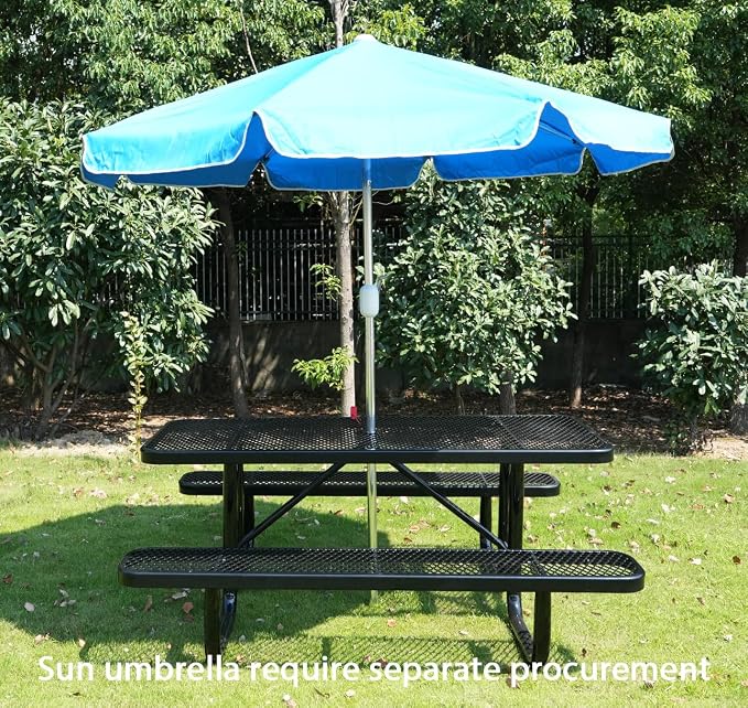 Heavy Duty 6' Rectangular Picnic Table, Expanded Metal, Black (72" Long)
