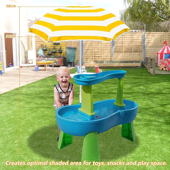 Water Table Umbrella for Kids - Heavy Duty 47" Portable Outdoor Umbrella with UPF50+ Protection, Beach Shade Cover for Sand Play, Camping & Picnic Tables, Sunshine Yellow