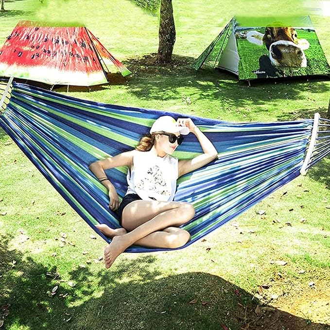 Double Hammock Swing Chair Outdoor, Camping Hammocks for Outside, Hammocks for Trees Chair, Double Polyester Hammock, Tree Hooks & Storage Bag, for Travel Patio Garden
