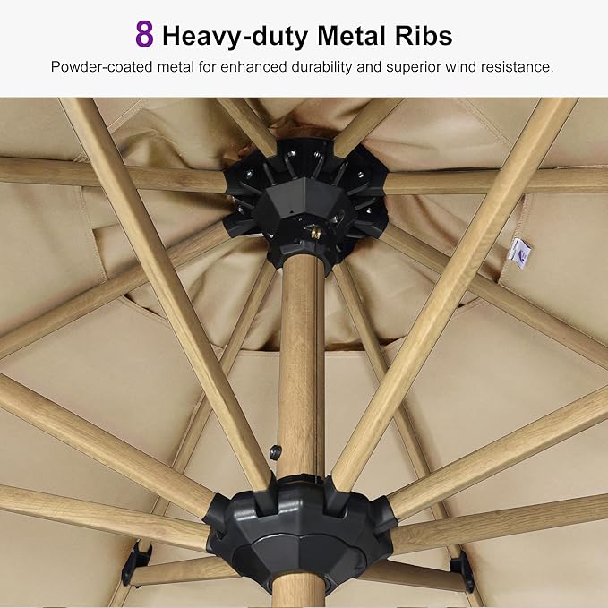 PURPLE LEAF 8' x 11.5' Patio Umbrella Outdoor Table Umbrella Rectangular Aluminum Market Umbrella with 8 Sturdy Ribs & Crank Outdoor Umbrellas for Garden Deck Patio, Beige