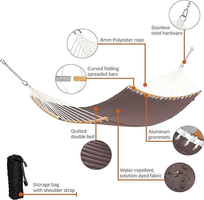 Classic Accessories Ravenna 81 x 55 Inch Quilted Double Hammock, Dark Taupe