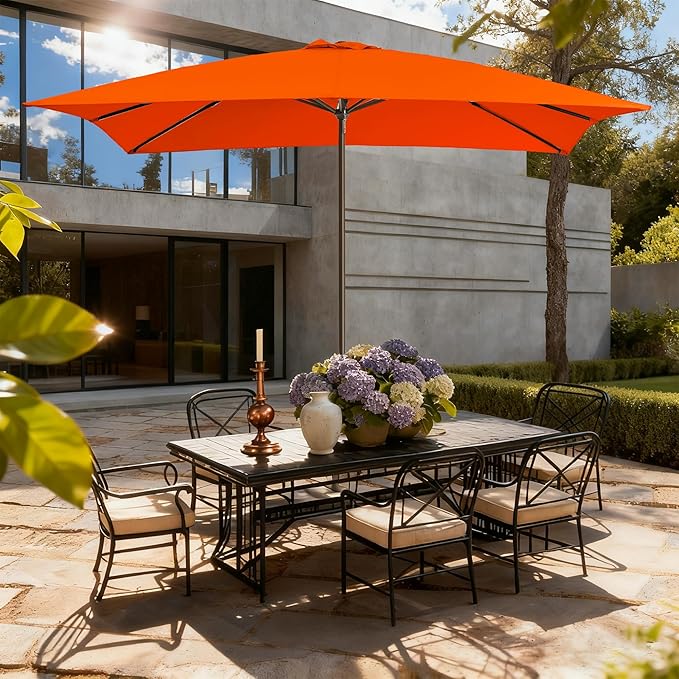 8x10FT Rectangular Patio Umbrella Crank Lift for Garden,UV Protection Outdoor Umbrella for Deck,Pool and Yard,Orange