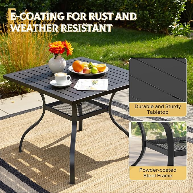 Crownland 5 Piece Patio Dining Set, 4 Swivel Metal Chairs and Square Outdoor Dining Table with 1.57" Umbrella Hole, Outdoor Furniture Dining Set for Lawn, Backyard, Garden(Blue)