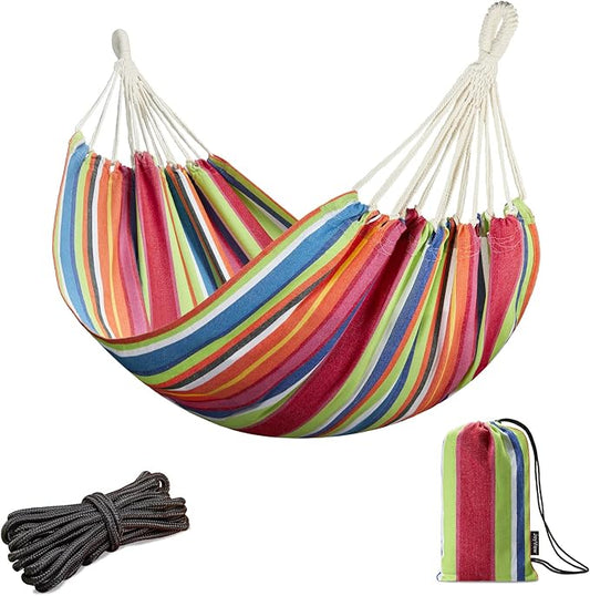 JoyView Brazilian Hammock for Single Preson Portable Hammock with Hanging Ropes & Carry Bag Large 74x38.5” for Patio 300LBS Capacity Perfect for Outdoor/Indoor - Color Stripes