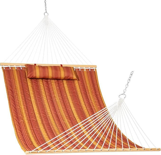 Lazy Daze Hammocks 12FT Quilted Hammock Double 2 Person Hammock with Spreader Bar and Pillow for Outside Outdoor Patio Backyard QFH12