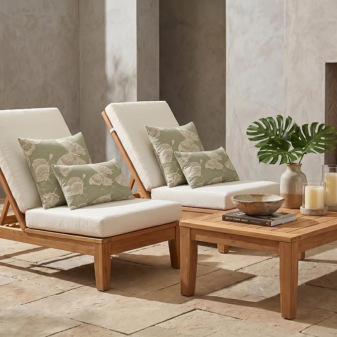 RSH DECOR: Sunbrella Lumbar & Square Pillows Set of 4 | 20" x 12" & 20" x 20" | Water and Fade-Resistant Performance Fabric | Outdoor Throw Pillows for Patio Furniture | Made in USA (Farfalla Spring)