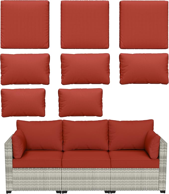 8 pcs Outdoor Cushion Slipcovers Outdoor Patio Cushions Covers Replacement Waterproof with Zipper w/3 Seat Cushion Covers and 5 Backrest Pillow Covers, Covers Only