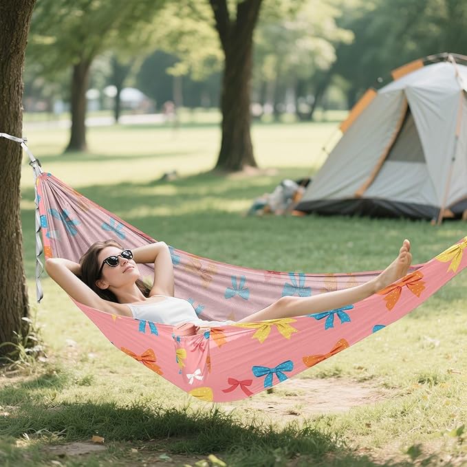 Camping Hammock Outdoor Hammocks for Outside Colorful Bow Beach Trees Portable Lightweight with Pockets Tree Straps Indoor