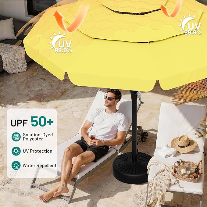 AreShark 9FT 3-Tiers Patio Umbrella with Valance, Outdoor Umbrellas with Crank/Tilt, Table Market Umbrella Vented w/ 8 Sturdy Ribs for Garden, Deck, Backyard, and Pool, Yellow