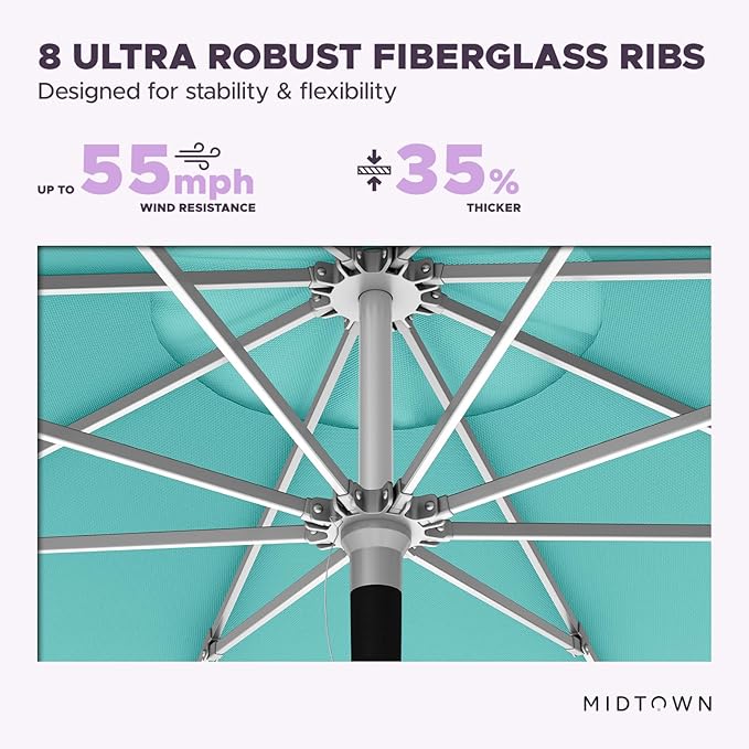 Midtown Umbrellas Push & Pop 9 Ft Patio Umbrellas with Push & Pop Mechanism, 8 Fiberglass Ribs & Sunbrella Fabric – Outdoor Umbrella for Deck, Pool, Cafés and Hotels – Aruba Canopy, Silver Pole