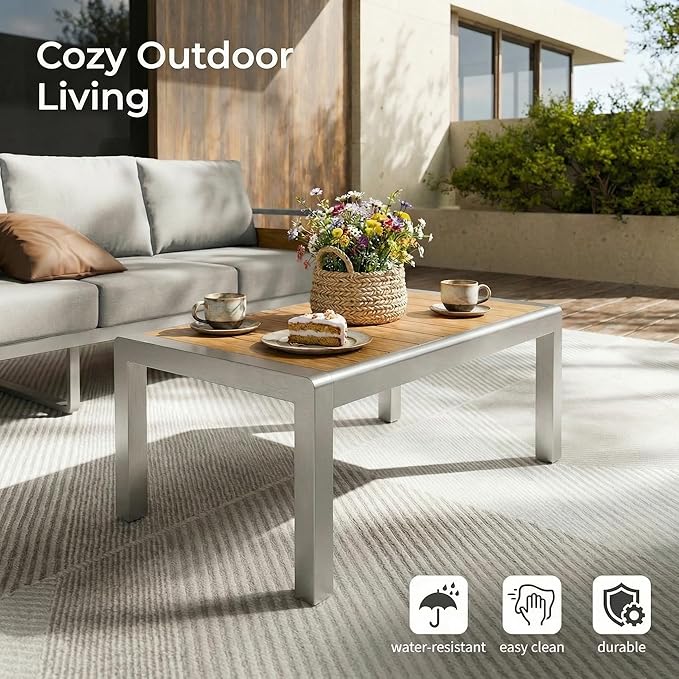 ZANDOR Outdoor Patio Conversation Sets, 4-Piece Aluminum Metal Outside Sectional Lawn Furniture with Coffee Table & Washable Thick Cushions,Seating Sofa for Garden/Backyard/Porch, Silver