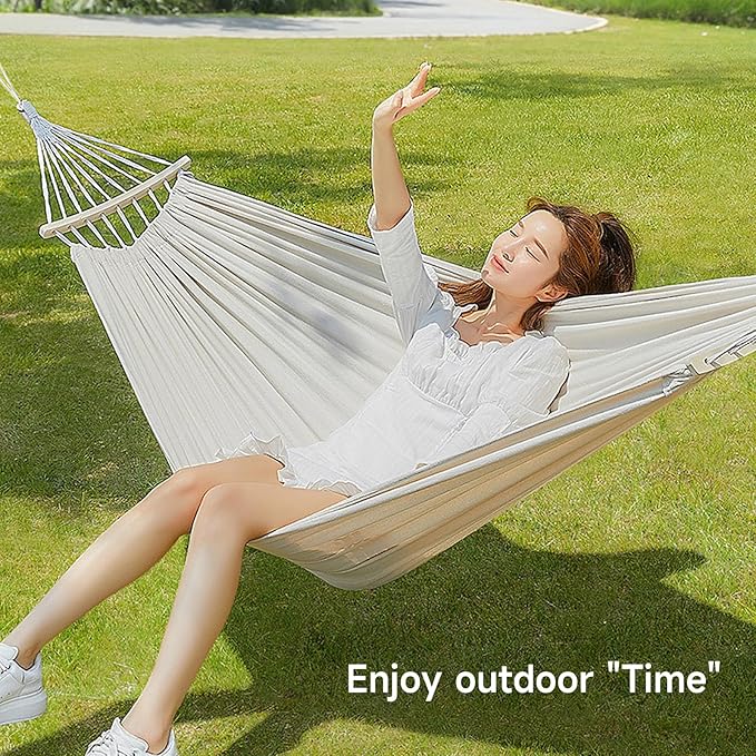 Double Hammock 2 Person Load 700 Pound Canvas Hammock for Patios Porch Garden Backyard Lounging Outdoor and Indoor Use