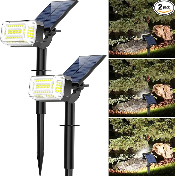 WENATY 102 LED Solar Spot Lights Outdoor Waterproof IP65, Adjustable Landscape Spotlights, [2 Pack/4 Modes] Auto On/Off Solar Powered Flood Lights for Outside Yard Garden Wall Pathway (Cool White)