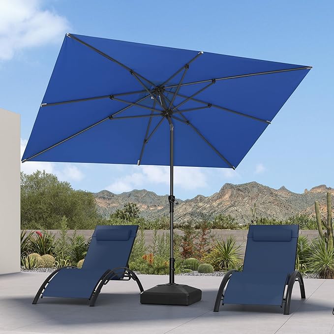 PURPLE LEAF 10' x 6.5' Rectangle Patio Market Umbrella with Base Outdoor Table Umbrellas Aluminum Frame Sun Shade with 8 Sturdy Ribs Tilt for Garden Deck Lawn Pool Sky Blue