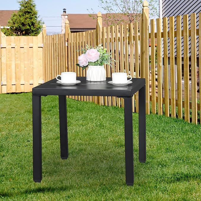 Outdoor Terrace Weather Resistant Coffee Table 19 * 19 * 18" Simple Iron Side Table Black