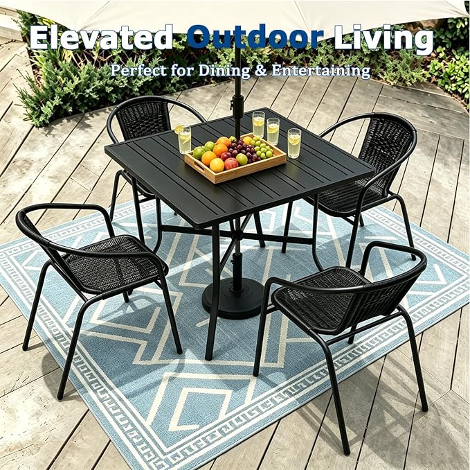 8 Stackable Wicker Patio Chairs, Weather-Resistant Outdoor Seating, Ideal for Balcony Porch Lawn & Small Patio Furniture Set Decor, Black