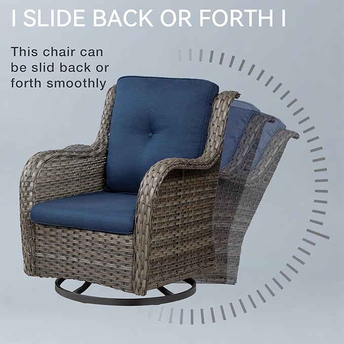 Wicker Patio Furniture Set 6 Piece Set with 1 Three-Seat Sofa, 2 Swivel Rocker Chairs, 2 Ottomans and 1 Side Table, Outdoor Furniture Patio Conversation Sets(Mixed Grey/Blue)