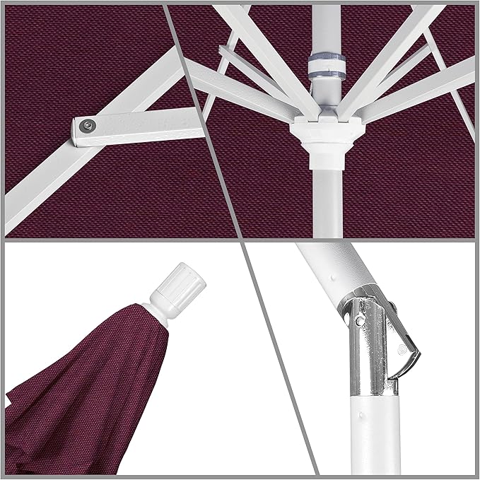 California Umbrella 9' Round Aluminum Market Umbrella, Crank Lift, Collar Tilt, White Pole, Pacifica Pacific Blue