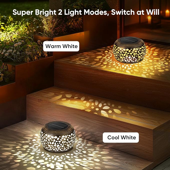 Solar Lantern Outdoor Patio Decor: Solar Lanterns Outdoor Waterproof Hollow Out Retro Metal Solar Powered, Outside Yard Porch Garden Balcony Desk Bedroom Indoor Tabletop Decorations 2 Lighting Colors