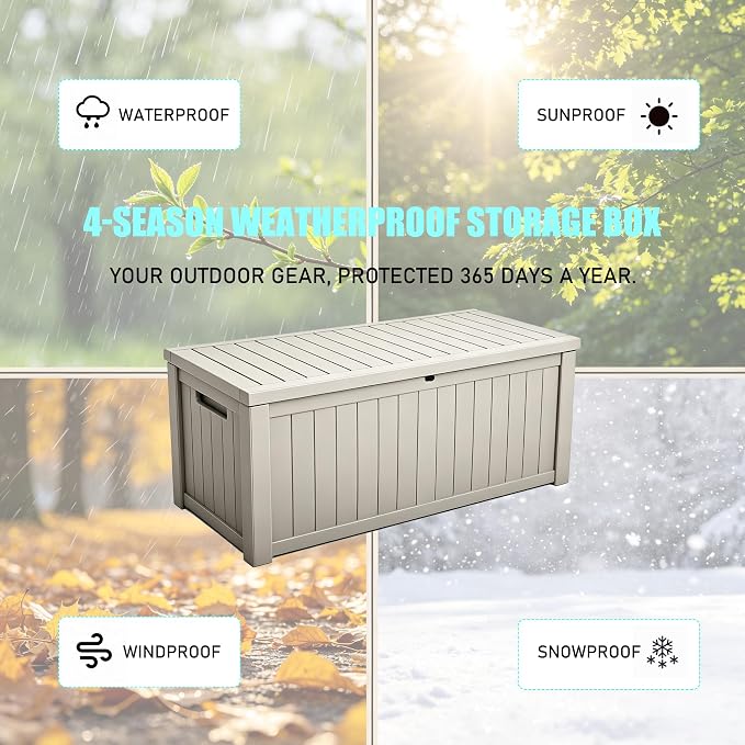 Outdoor Storage Solution with Deck Box Design, Multi-purpose Patio Furniture for Garden Tools, Shoe Storage & Cushions, Strong Storage Bins with Lids Style (beige)
