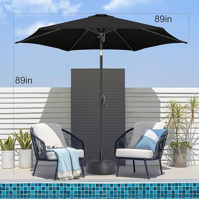 7.5FT Outdoor Patio Umbrella - Table Umbrella Waterproof UV Protection, Sombrillas de Patio with Push Button Tilt, Sun Umbrella for Pool, Porch, Garden, Deck, Backyard (Black)
