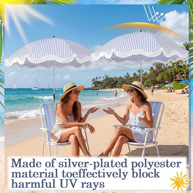 Abbylike 2 Pcs Scalloped Chair Umbrella with Universal Adjustable Clamp 38'' Portable Wheelchair Umbrella UPF 50+ Camping Chair Parasol with Bag for Outdoor Patio Lawn