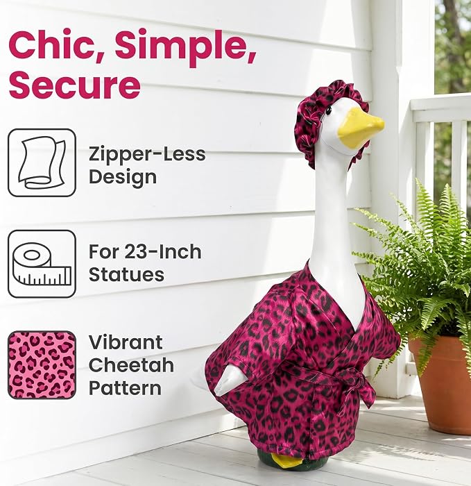 holoith Leopard Porch Goose Outfit for 23 inch Goose Statue | Leopard Print Bathrobe and Cap, Summer Porch Goose Clothes Decor Lawn Yard Garden Patio Decor