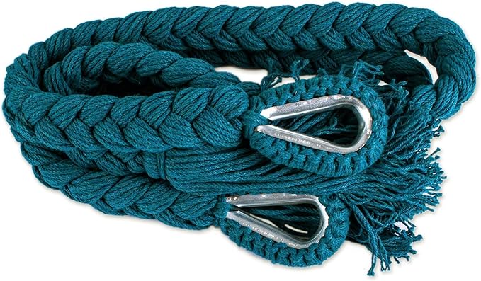 NOVICA Handmade Cotton Rope Hammock Teal Double from Mexico Solid Maya 'Veranda in Teal'Double